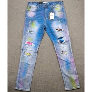 NWT Kloud9 Men's Distressed Paint Splatter R&P Slim Straight Jeans 36x32